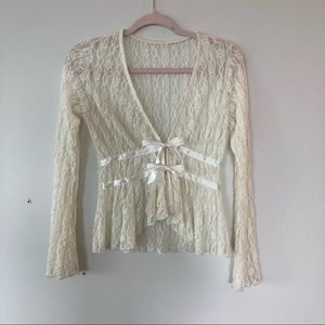 Cream Lace Cardigan Blouse